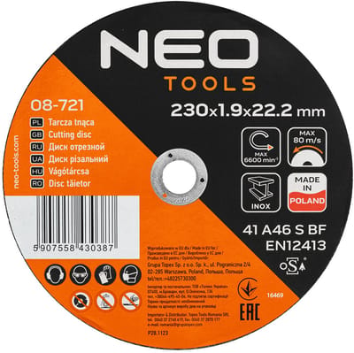 NEO TOOLS - Doorslijpschijf - 230mm - INOX - Staal