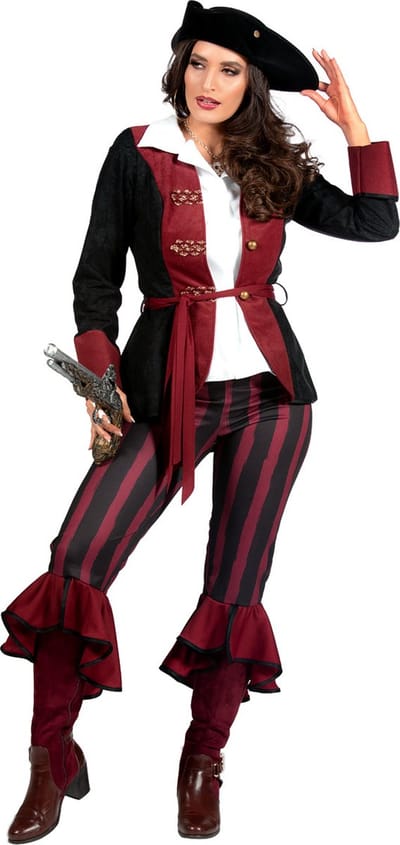 Piraat Outfit Dame burgundy/zwart premium - Maat 48