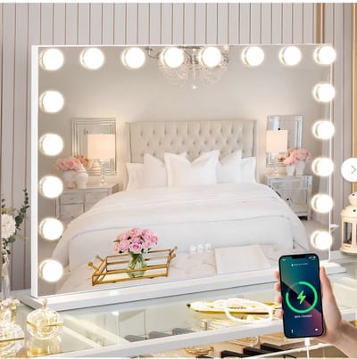 JCP® Make up Spiegel - 18 LED-lampen - Hollywood Spiegel - Make-up Spiegel met Verlichting - Wit - 58cm x 12cm x 46cm