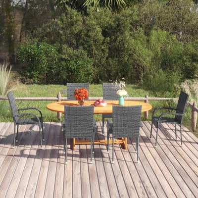 vidaXL - 7-delige - Tuinset - poly - rattan - grijs