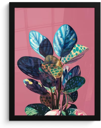 Poster in lijst - Fotolijst 30x40 cm - Posters - Plant - Bladeren - Stippen - Abstract - Posterlijst zwart - Decoratie - Wanddecoratie woonkamer - Muurdecoratie slaapkamer