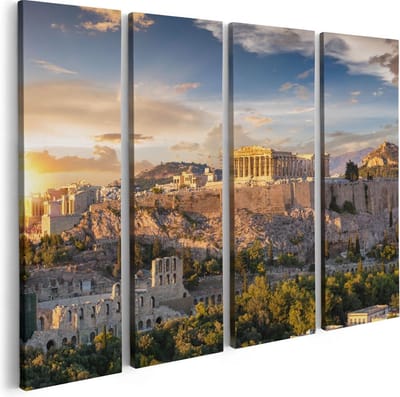 Artaza Canvas Schilderij Vierluik Akropolis van Athene, Griekenland - Architectuur  - 80x60 - Foto Op Canvas - Canvas Print