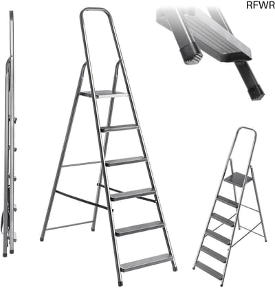 RFWR® Inklapbare trapladder met 6 treden en antislipvoeten - Duurzame stalen ladder voor huis en renovatie