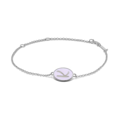 New Bling 9LA-20060-K Zilveren Armbandje met Letter - K - Ovaal - 12x8,6mm - Lila - 16+2+3cm - Rhodium - Zilver
