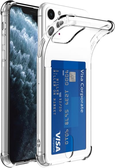 Smartphonica Telefoonhoesje Geschikt voor iPhone 11 Pro Max met Pasjeshouder Doorzichtig Siliconen - Transparant TPU Shockproof Backcover Case with Card Slot geschikt voor iPhone 11 Pro Max