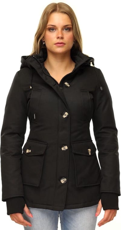 Versano Marry Parka Dames Winterjas S - Italiaanse Getailleerde Damesjas - Slim Fit - Gevoerde Warme Gewatteerde Winterjas - Zwart