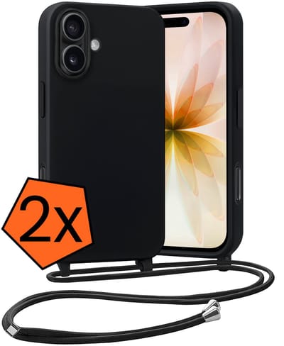 Hoesje Geschikt voor iPhone 17 Hoes Met Telefoonketting - Backcover Geschikt voor iPhone 17 Case Met Koord - Zwart - 2 PACK