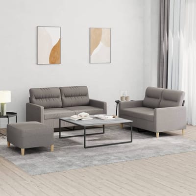 vidaXL - 3-delige - Loungeset - met - kussens - stof - taupe