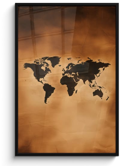 Poster in lijst - Fotolijst 80x120 cm - Posters - Wereldkaart - Bruin - Kaart - Posterlijst zwart - Decoratie - Wanddecoratie woonkamer - Muurdecoratie slaapkamer