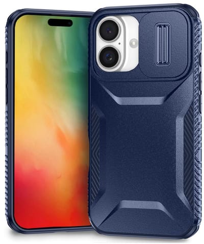 Hoesje Geschikt voor Apple iPhone 16 | Back Cover met Camera Slider | Schokbestendige Case | Camera Cover | Stevig | Blauw