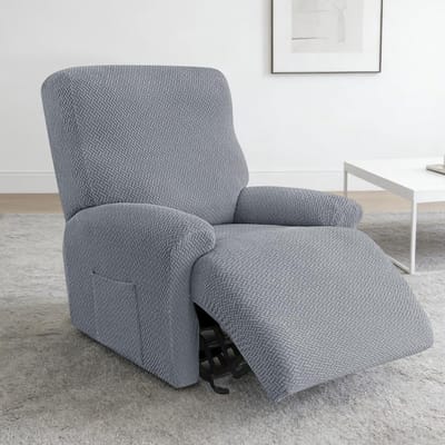 All-inclusive 4-delige stretch stoelhoes voor relaxstoelen, bankovertrek met zakken, ideaal voor televisiestoelen en ligstoelen (lichtgrijs)