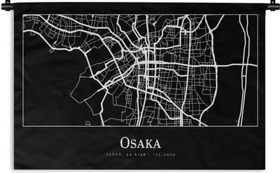Wandkleed - Wanddoek - Plattegrond - Kaart - Osaka - Stadskaart - 180x120 cm - Wandtapijt