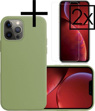 Hoesje - Met 2x Screenprotector - Geschikt voor Apple iPhone 13 Pro - Sterk & Shockproof - Back Cover - Siliconen Case - Telefoon Hoes - Groen