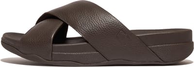 FitFlop Sandalen Surfer Mens Tumbled-Leather Cross Slides HA6 Chocolate Brown-42