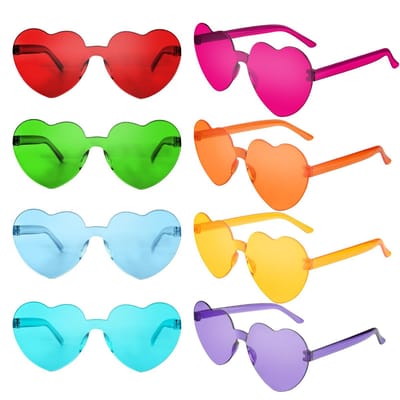 Dailygoods- Zonnebril Randloos Hartvormig - Feest Zonnebril - Lichtgewicht - Stevig - 8/16/24 Paar - Gemengde Kleuren - Feestzonnebril