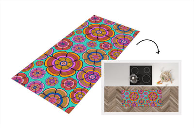 Keukenloper 120x50 cm - Keukenmat vinyl Design - Flower Power - Kleuren - Keukenmatten loper - Keuken vloerkleed tapijt