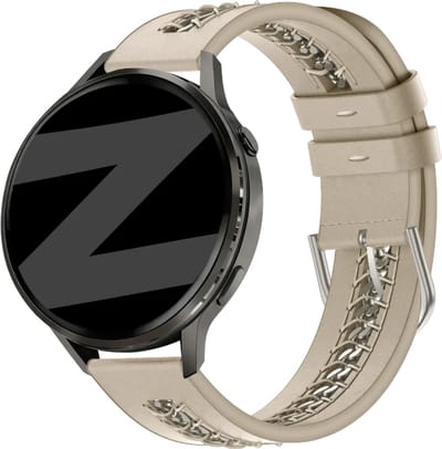Bandz Leren 'Chains' bandje geschikt voor Samsung Galaxy Watch 7 (40/44mm) / Galaxy Watch 6 (Classic) / Galaxy Watch 5 (Pro) / Galaxy Watch 4 / Watch 3 / Watch FE / Polar Ignite 3-2 / Pacer / Unite / Huawei GT3 - GT2 / Amazfit GTS 4-3-5 Beige