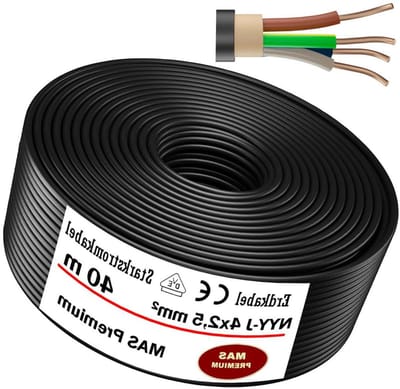 Aardingskabel NYY-J - Stroomkabel Elektrische kabel - Installatie Buiten Grond - 4x25 mm² Koperen Geleider - 40 Meter - Zwart