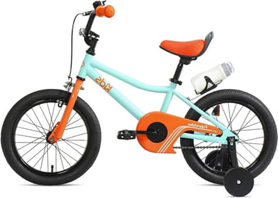 Kinderfiets met pedalen - Jongens en meisjesfiets - Leren fietsen - Afneembare trainingswielen - 16 inch - Aqua en Oranje