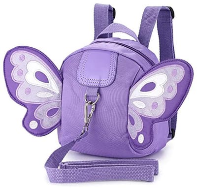 Kinder Rugzak - Veiligheidstas Peutertjes - Veilig Wandelen - Leuk Vlinder Design - 30 x 20.5 cm - Paars