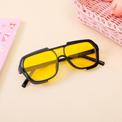 Oversized Stijlvolle Zonneklep Zonnebril voor Kinderen Uv4 Vintage Vierkant Montuur Bril Gafas De Sol Gepolariseerde Bril yellow