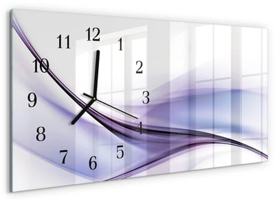Tulup Wandklok - Golven van kleur Wandklok Glas Met Motief - 60x30 cm - Paars Decoratieve Glazen Klok - Zwarte Handen - Rechthoekige Wandklok - Wandklok Glas Met Motief - Decoratieve Glazen Klok