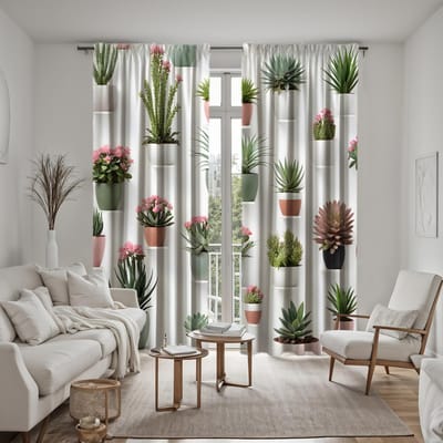 2 pièces HD pot d'intérieur pot Plante verte rideau décoratif Rideau imprimé numérique vert style décoration maison décoration r W52H63inchW132H160cm white