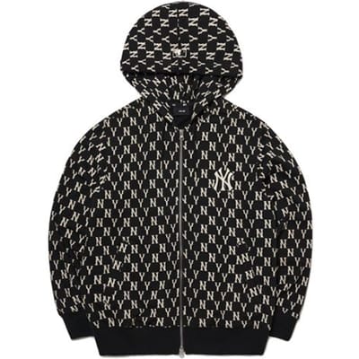 MLB Vintage Bloemenserie New York Yankees Volledige Print Rits Hoodie Unisex hoodies Zwart 3ATRM0121-50BKS XS black
