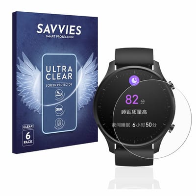 Savvies - Screenprotector voor Xiaomi Mi Watch Revolve - Folie Beschermfolie transparant 6 Stuks