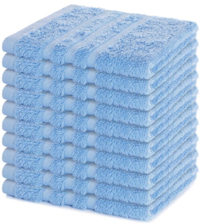 Lavea® Set van 10 Washandjes 30x30 cm | 100% Katoen | Zachte & Absorberende Gastendoekjes | Gezicht, Baby, Make-up, Reizen - Dolfijnblauw