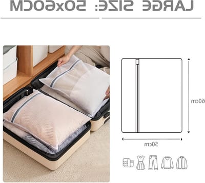 Set van 2 Wasnetten voor de Wasmachine, Duurzame Waszakken met Rits, Perfect voor Reis en Delicate Kleding (50 x 60 cm)