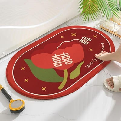 Happy Wedding Mat Rood Bruiloftskamer Imitatie Kasjmier Tapijt Huis Entree Toiletdeur Antislip Mat 40 * 60CM [Imitation Cashmere]