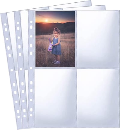 longziming - Fotohoezen Set Van 120 A4 - 960 Vakken - Voor 2 3 4 Rings Ringband - Transparante Ansichtkaart Hoezen - 4 Vakken Dubbelzijdig - Top Loading Navulpagina’s