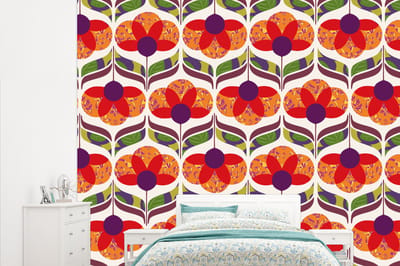 Behang - Fotobehang Retro - Flower Power - Vintage - Kleuren - Breedte 315 cm x hoogte 260 cm