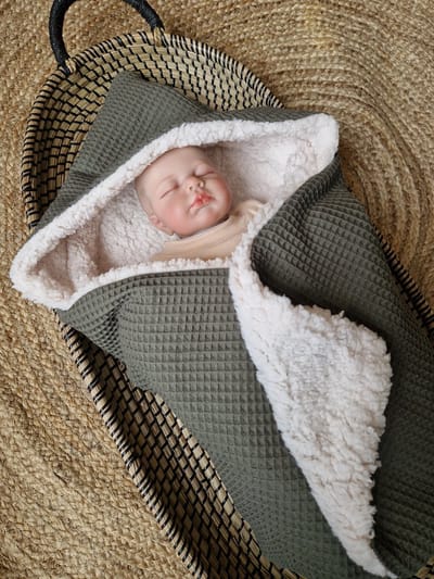 Wikkeldeken - Omslagdoek - Badcape Baby - Army Green - Teddy - 70x70cm / Baby Creaties