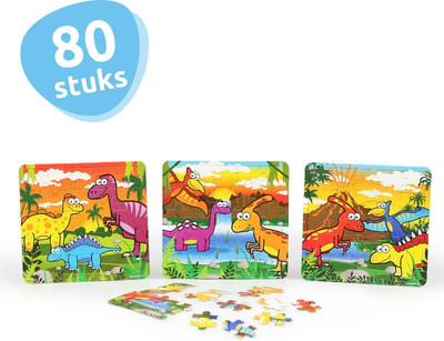 Isa's Friends® - Uitdeelcadeaus Dino Puzzels - 80 stuks - Traktatie