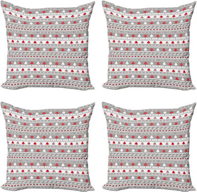 ABAKUHAUS Kerstdecoratief Kussenhoes 4 Pack, Hertenbomenranden, Modern Accent dubbelzijdige digitale print, 40 x 40 cm, Witgrijs Rood