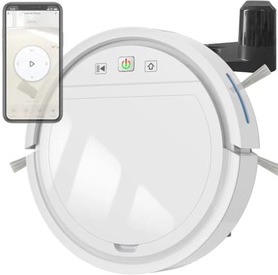Smart Robot stofzuiger (wit) met borstels en dweil functie in gratis Tuya en Smartlife app.