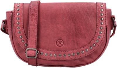 Hide & Stitches Redwood Crossbodytas - Leren Tas - Overslag - Studs - Ritssluiting - Verstelbare Schouderband - Telefoonvak - Leren Dames Tas - Wijnrood