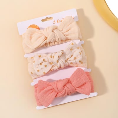 3 stuks Baby Meisjes Haarband Set Strik Knoop Hoofdband Bandage Kinderen Peuters Hoofddeksel Haarband Zuigeling Baby Pasgeboren Haaraccessoires beige