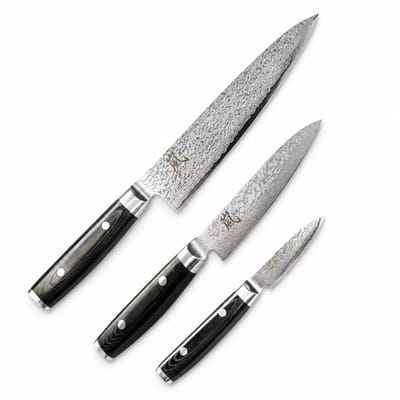Yaxell Ran Messenset – Giftset – 3-delig – Koksmes 20 cm, Universeelmes 12 cm & Schilmes 8 cm – 69 Lagen Damaststaal – VG10 Staal – 61 HRC – Canvas-Micarta Heft