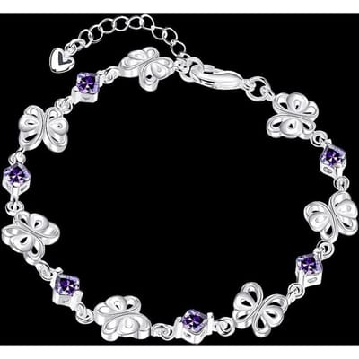 Lekani Echt 925 Sterling Zilver Fijne Sieraden Helder Paars Aaa +Cz Zirkonia Kristal Vlinder Hart Armband Armband Voor Dames white