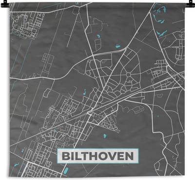 Wandkleed - Stadskaart - Bilthoven - Grijs - Blauw - 120x120 cm - Wandtapijt