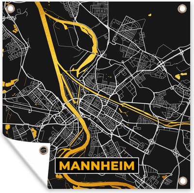 Tuin poster Mannheim - Goud - Plattegrond - Stadskaart - Kaart - Duitsland - 200x200 cm - Tuindoek
