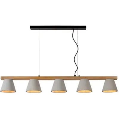 Lucide Hanglamp Possio - Taupe - 5xe14 - Hoogwaardig Hout - Dimbaar