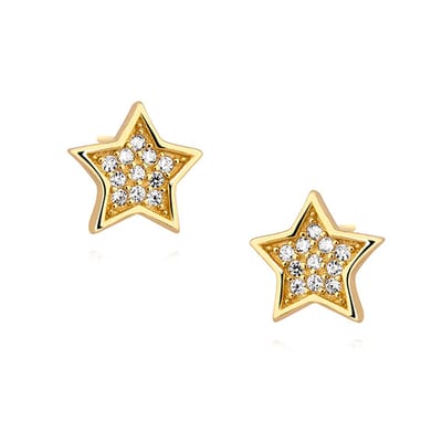 Joy|S - Zilveren ster oorbellen - 8.5 mm - zirkonia - gold plated
