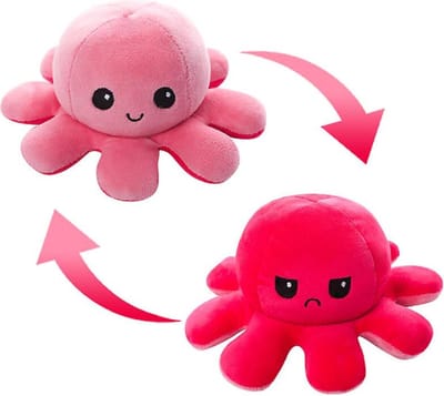 Octopus Mood Omkeerbaar Emotie Pluche Knuffel 15 cm (Roze) - Inktvis Verwisselbaar Omdraaien - TikTok Plush Toy - Speelgoed Knuffels voor Kinderen Jongens Meisjes - Boos Blij Knuffel