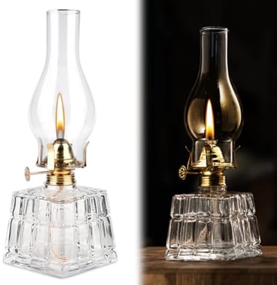 Vintage glazen olielamp voor sfeerverlichting - handmatige vlamregeling en draagbaar design