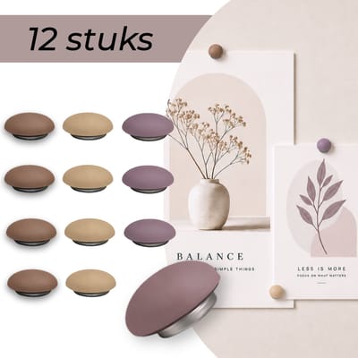 Hoya living - Koelkastmagneten - Mix Naturel Paars - 12 stuks - Whiteboard magneten - Ronde sterke magneten - Kleine magneetjes - Magneten koelkast