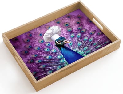 Dienblad hout 40x30 cm - Schootdienblad - Pauw - Koksmuts - Cool - Paars - Borrelplank rechthoek - Plateau dienbladen